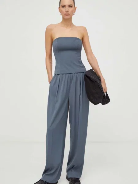 Samsoe Samsoe pantaloni femei lat high waist negru