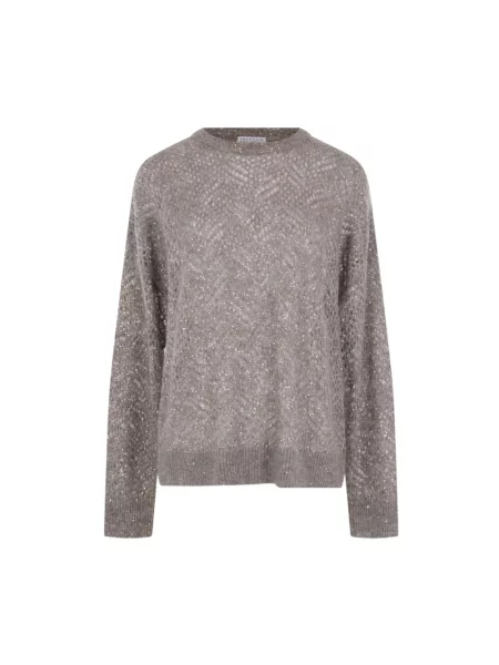 Dzianinowy sweter Brunello Cucinelli z cekinami szary