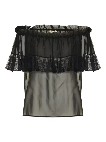 Top Saint Laurent cu volane din dantelă negru