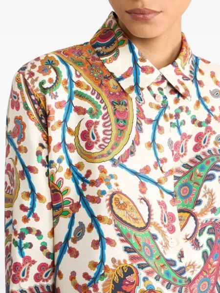 Cămașă Etro de mătase cu imagine cu model paisley alb