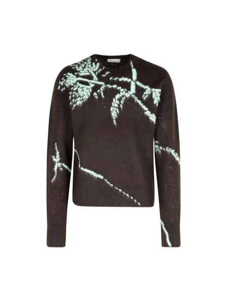 Haftowany sweter Dries Van Noten z alpaki brązowy