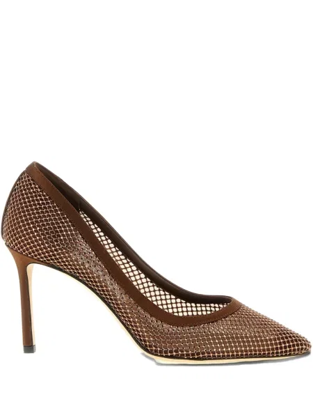 Мрежести полуотворени обувки Jimmy Choo с кристали кафяво