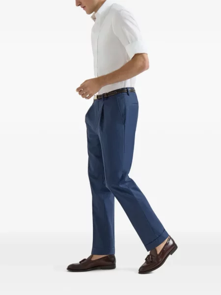 Vlněné plisované kalhoty Brunello Cucinelli s pepito vzorem modré