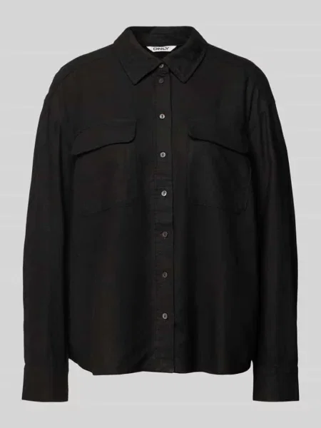 Bluzka lniana o kroju oversized z z patką na piersi model ‘CARO’ Only czarna