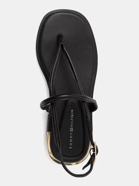 Tommy Hilfiger сандали дамски от кожа GOLD HEEL DRESSY SANDAL черно