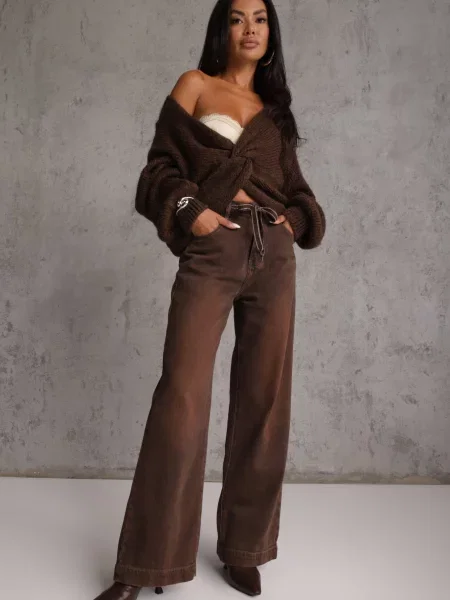 Blugi Straight Leg Standard Waist din cu șnur reglabil în talie Rukmini maro