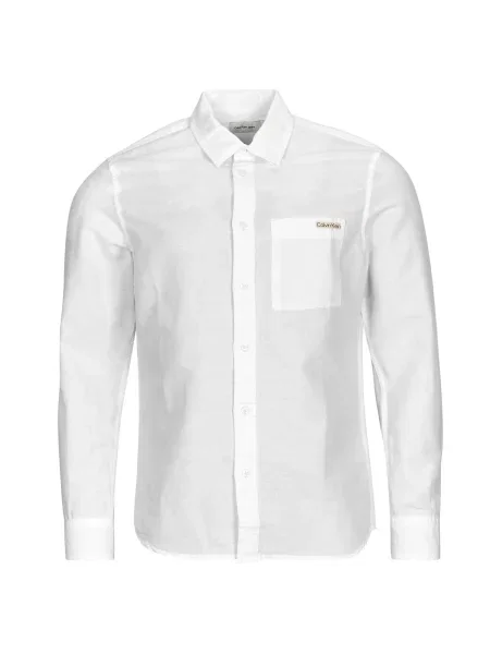 Lanena srajca Calvin Klein Jeans z dolgimi rokavi bela