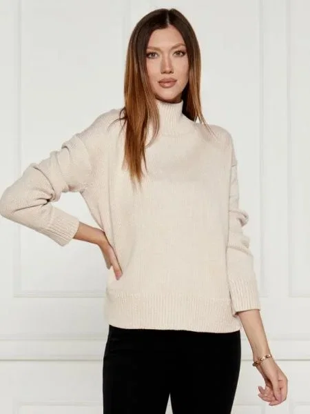 Calvin Klein Kötött pulóver gyapjú hozzáadásával bézs
