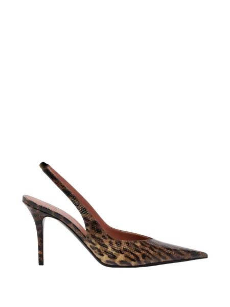 Sandale Amina Muaddi din piele cu imagine cu model leopard maro