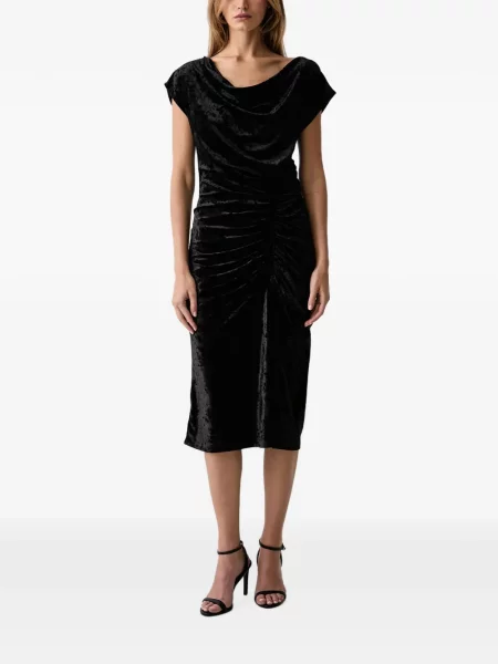 Rochie midi Dkny de catifea cu volane negru