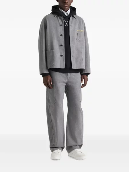 Geacă de blugi Givenchy cu broderie cu model herringbone gri