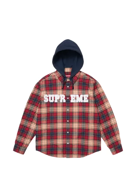 Cămașă Supreme cu glugă cu aplicații de flanelă roșu
