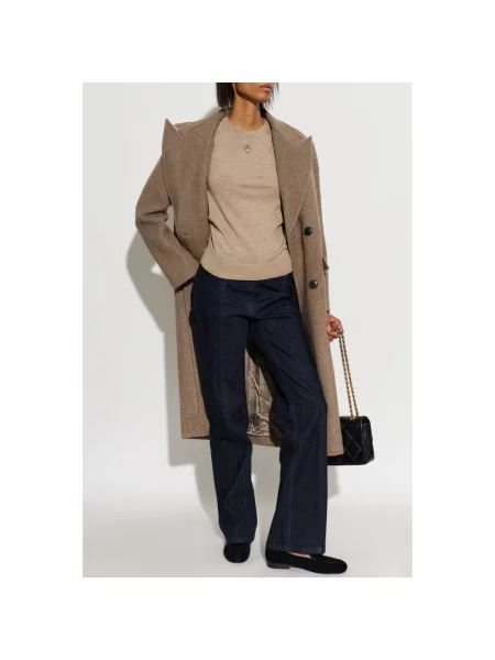 Sweter Tory Burch wełniany z logo beżowy