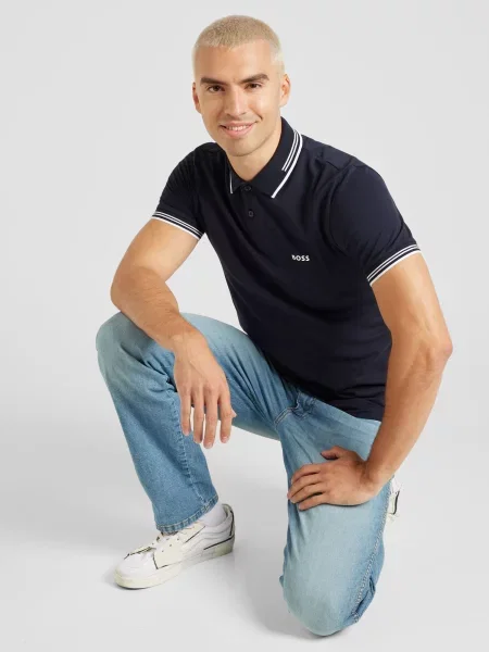 BOSS Tricou Paul albastru închis / alb verde
