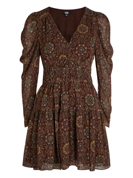 Rochie mini Paige cu decolteu în V de costum maro