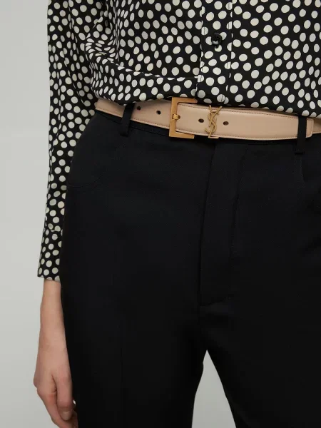 Kožený opasok Saint Laurent béžová