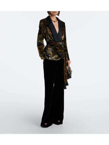 Cu centură sacou Etro din satin cu model paisley
