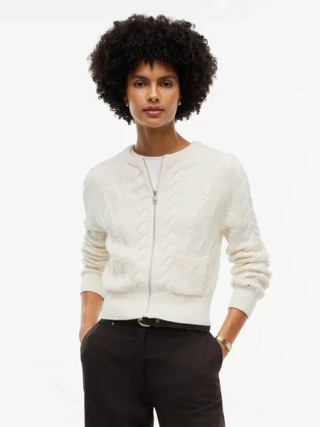 Tommy Hilfiger sweter rozpinany z wełną biały