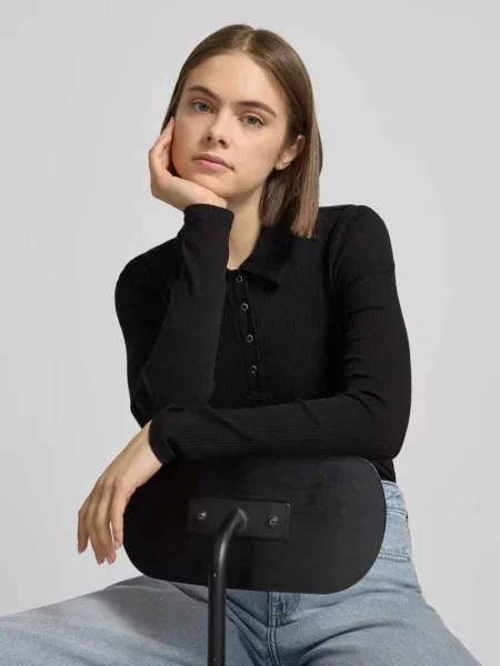 Slim Fit koszulka z długim rękawem z mieszanki bawełny model KITTE' Pieces czarna