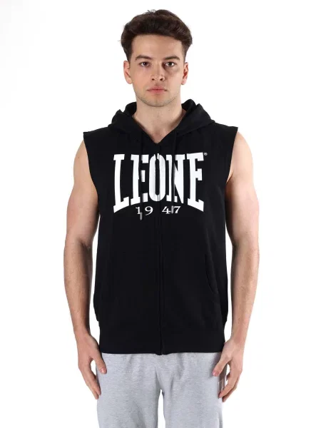 Leone Basic bluza z kapturem i bez rękawów zapinana na czarna