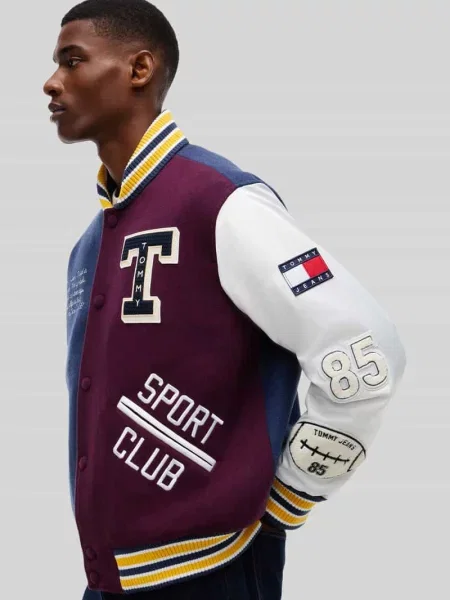 Kroj́ regular fit bomberka z mieszanki wełny model LETTERMAN' Tommy Jeans granatowy