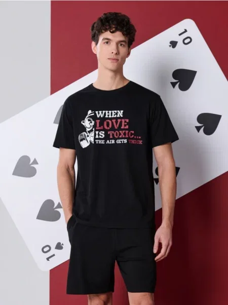 Sinsay piżama dwuczęściowa z napisem czarny