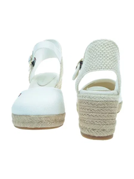 Espadrile Tommy Hilfiger cu pană cu vârf închis din piele alb