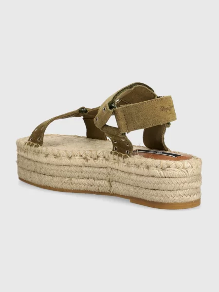 Semišové sandály Pepe Jeans TRACY RESORT na platformě zelená