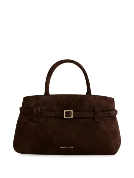 Geantă shopper Manu Atelier din piele de căprioară maro