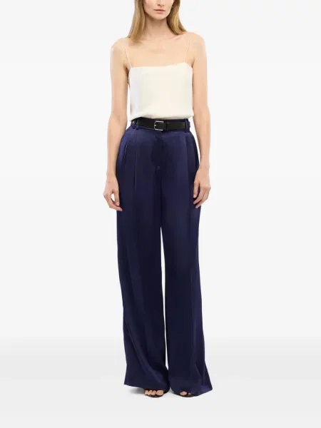 Pantaloni Another Tomorrow din satin albastru