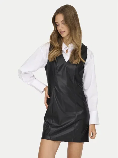 ONLY Obleka iz umetnega usnja Nelly črna