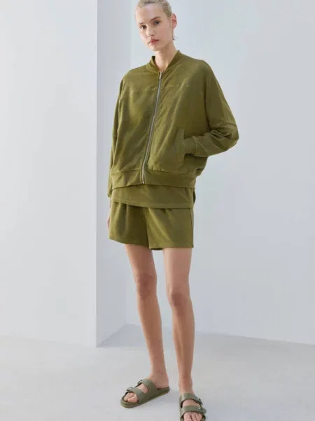 Kardigan z bawełny frotté khaki Kobieta S MANGO