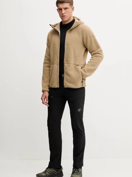 Флисовый однотонный свитер Haglofs с капюшоном зеленый