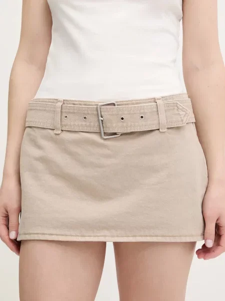 Džínová kalhotová sukně Abercrombie & Fitch mini béžová
