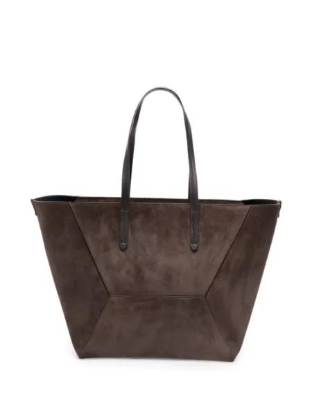 Τσάντα shopper Brunello Cucinelli σουέτ καφέ