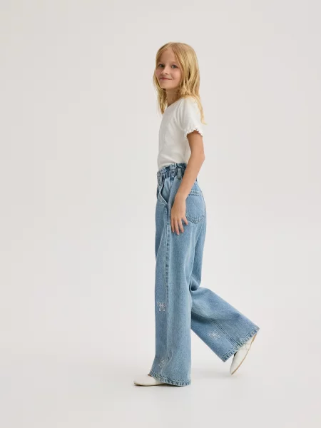 Reserved Джинси wide leg з вишивкою синій