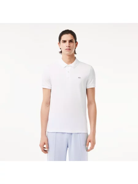 Lacoste Koszulka Polo Slim Fit Stretch Cotton Piqué Grey Crocodile biała
