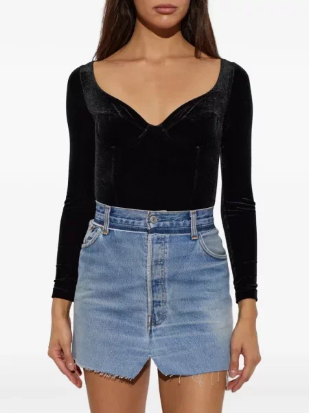 Кадифен дълго боди Vetements черно
