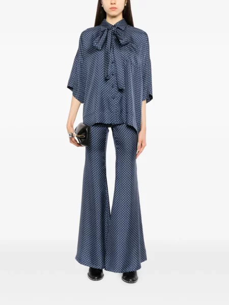 Pantaloni Francoise Pinton - Paris cu buline evazate albastru