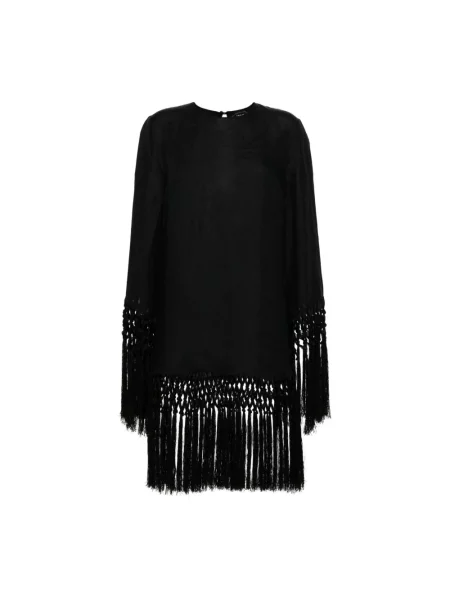Sukienka Taller Marmo z frędzli asymetryczna garniturowa czarna
