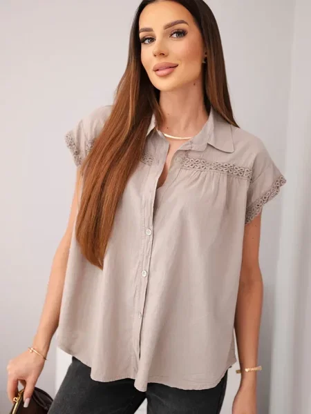 Čipkasta bluza Kesi Włoski s čipko bež