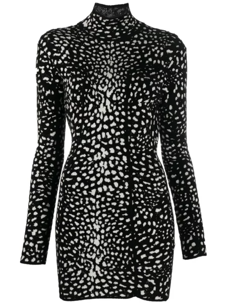 Rochie mini Roberto Cavalli cu model leopard din jacard de costum negru