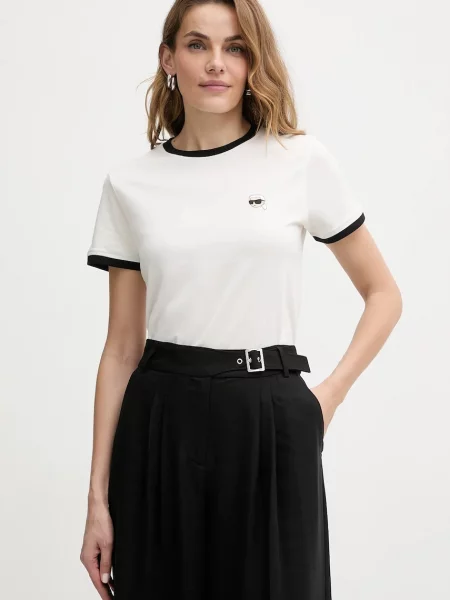 Karl Lagerfeld majica za žene od pamuka IKON bež