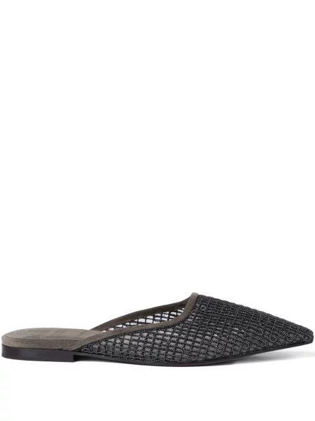 Papuci tip mules Brunello Cucinelli cu broderie fără toc maro