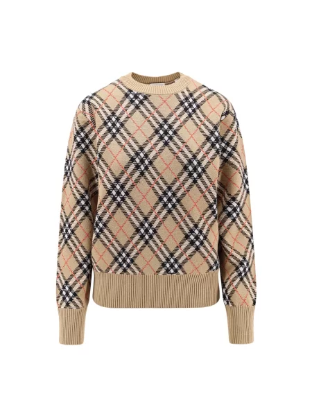 Długi sweter Burberry z okrągłym dekoltem żakardowy beżowy