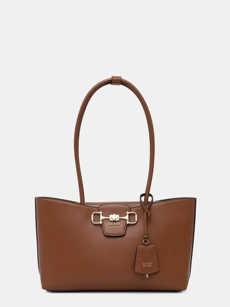 Kožená shopper kabelka Guess hnědá