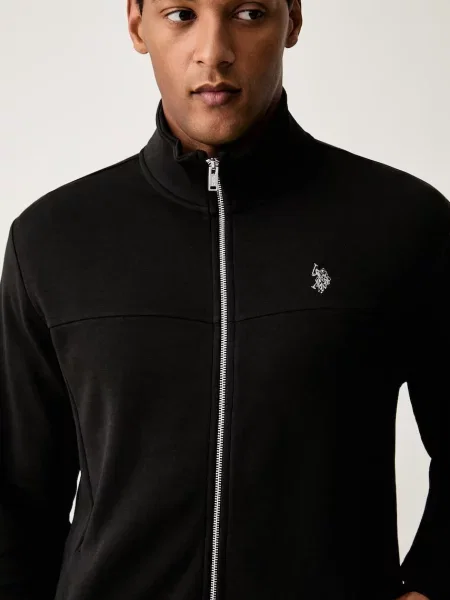 U.S. Polo Assn. melegítőfelső férfi pamuttal LUXE DHM ZIP THROUGH FUNNEL fekete