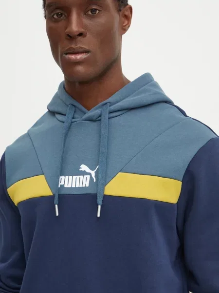 Суичър с качулка Puma с качулка с принт тъмносиньо