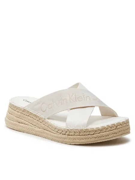 Чехли Calvin Klein Jeans SPORTY WEDGE ROPE SANDAL MR със скосена платформа бяло