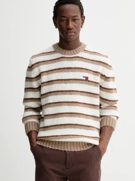 Tommy Jeans pulover din amestec de alpaca maro călduros bej